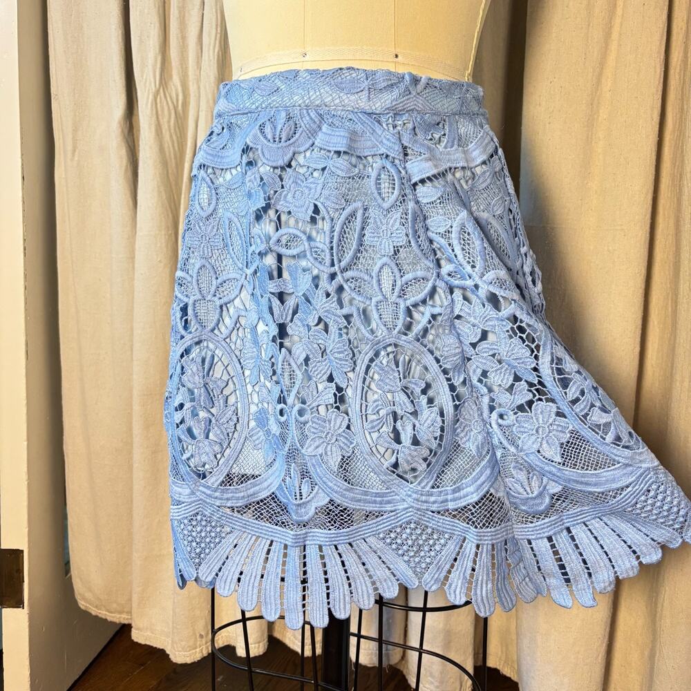 Lovers + Friends Revolve Blue Lace Mini Skirt Scallop Hem Lined Medium
